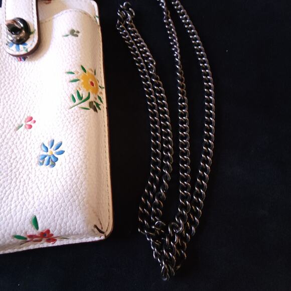 Coach 809 Turnlock Chain Phone Crossbody w/ Wildflower Print White Wallet Purse - Picture 6 of 9
